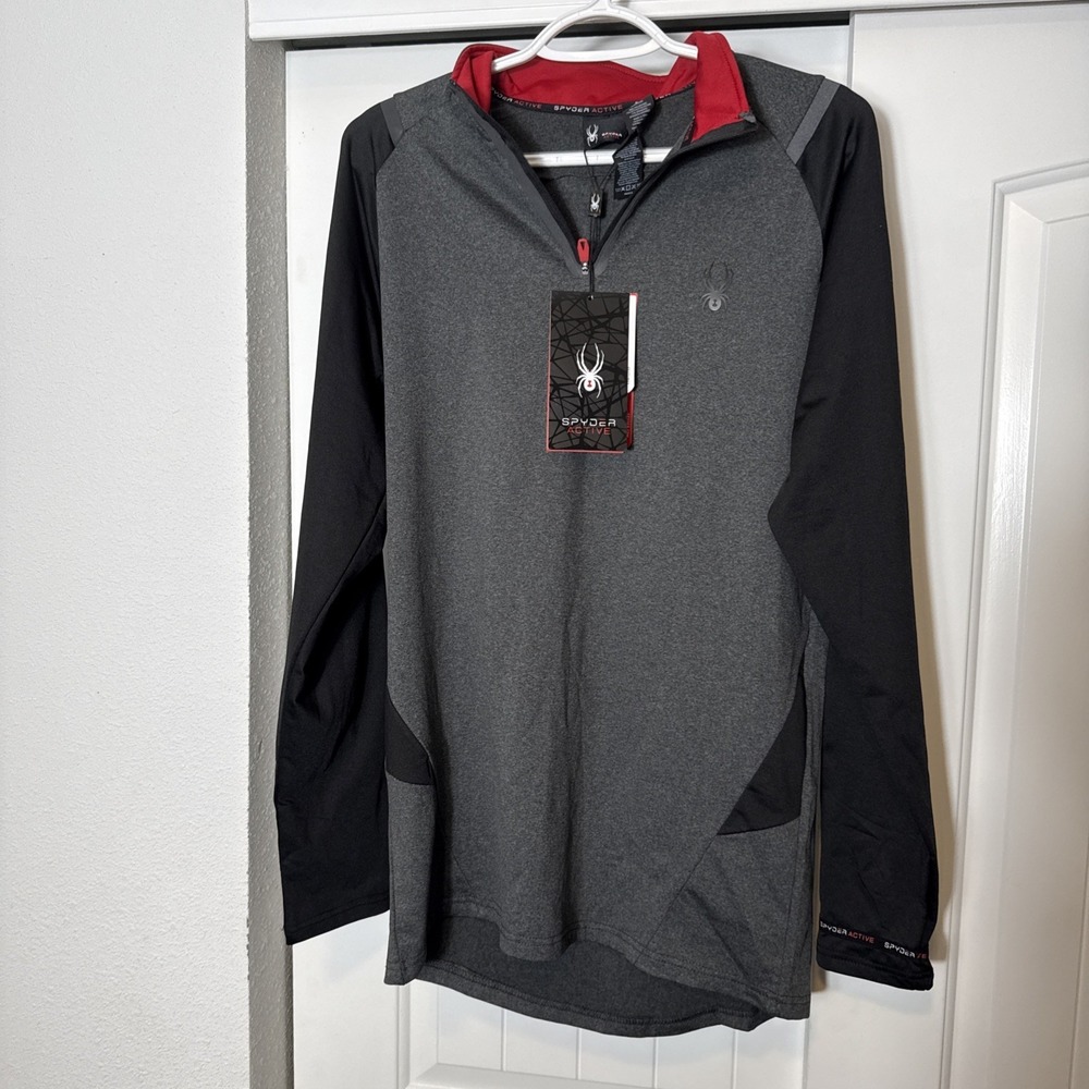 NWT - Spyder Active - Quarter Zip Long Sleeve Pullover - Gray/Black/Red - Large